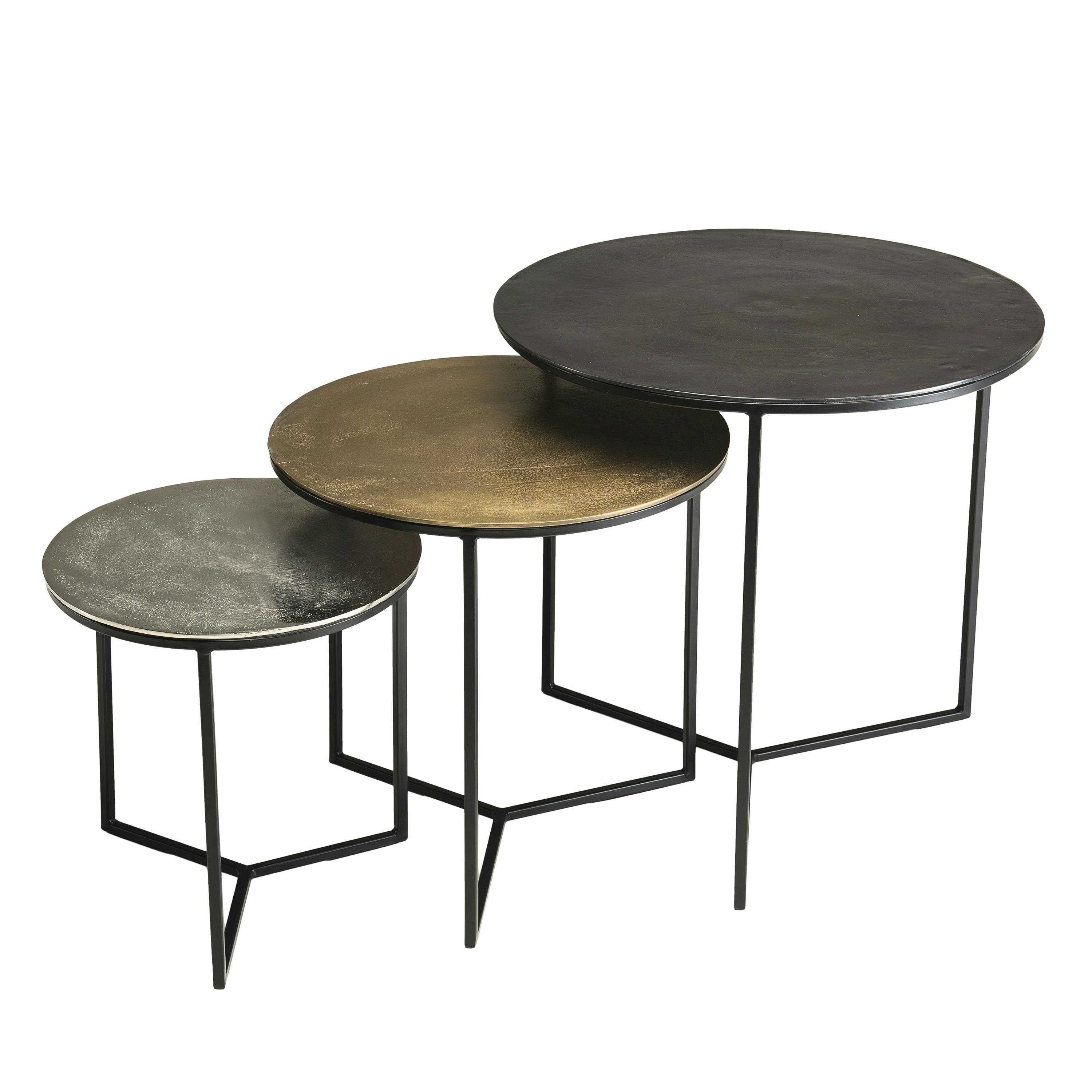 Table gigogne ronde noir or argent (lot de 3) ZALA