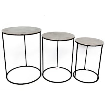 Table gigogne ronde plateau argenté (lot de 3)