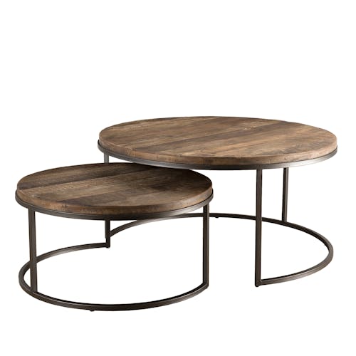 Table basse gigogne en bois recycle et metal de style contemporain