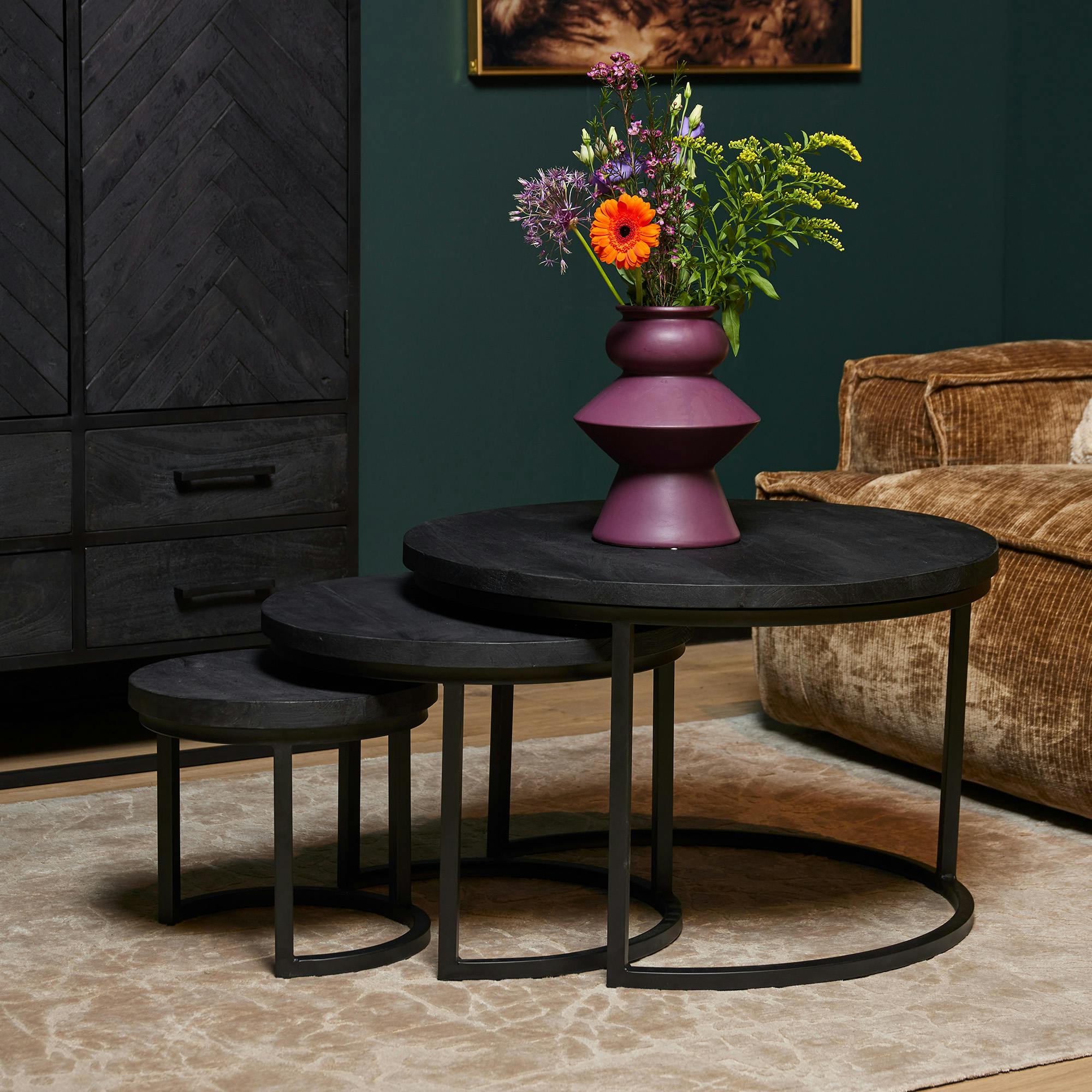Table gigogne salon en bois noir (lot de 3) ALVERA