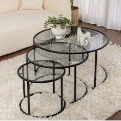 Table gigogne verre fumé - cadre noir (lot de 3) ⌀80 cm TULUM