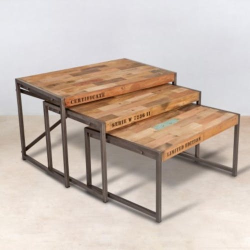 Table gigogne x3 bois recyclé 80x50 CARAVELLE