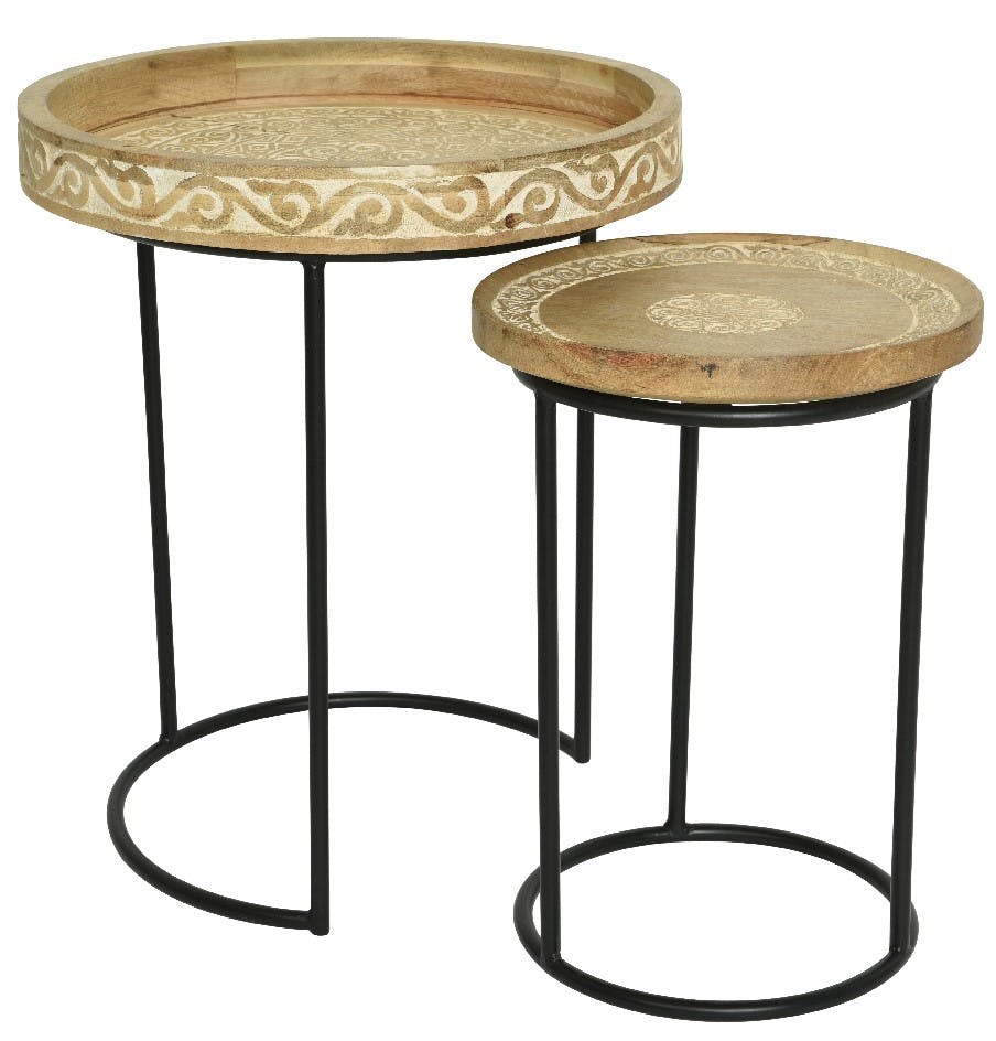 Table gigognes manguier et métal (lot de 2)