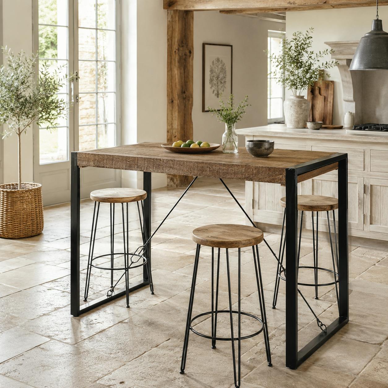 Table haute bois métal à tendeurs 140 cm KARGO