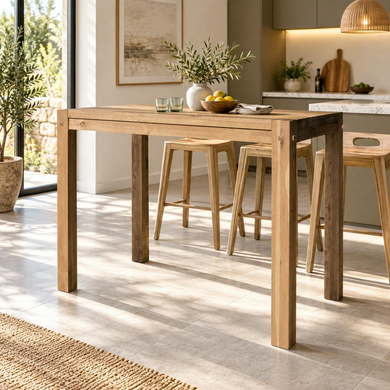 Table haute de cuisine en bois - plateau chêne 150 cm FJORD