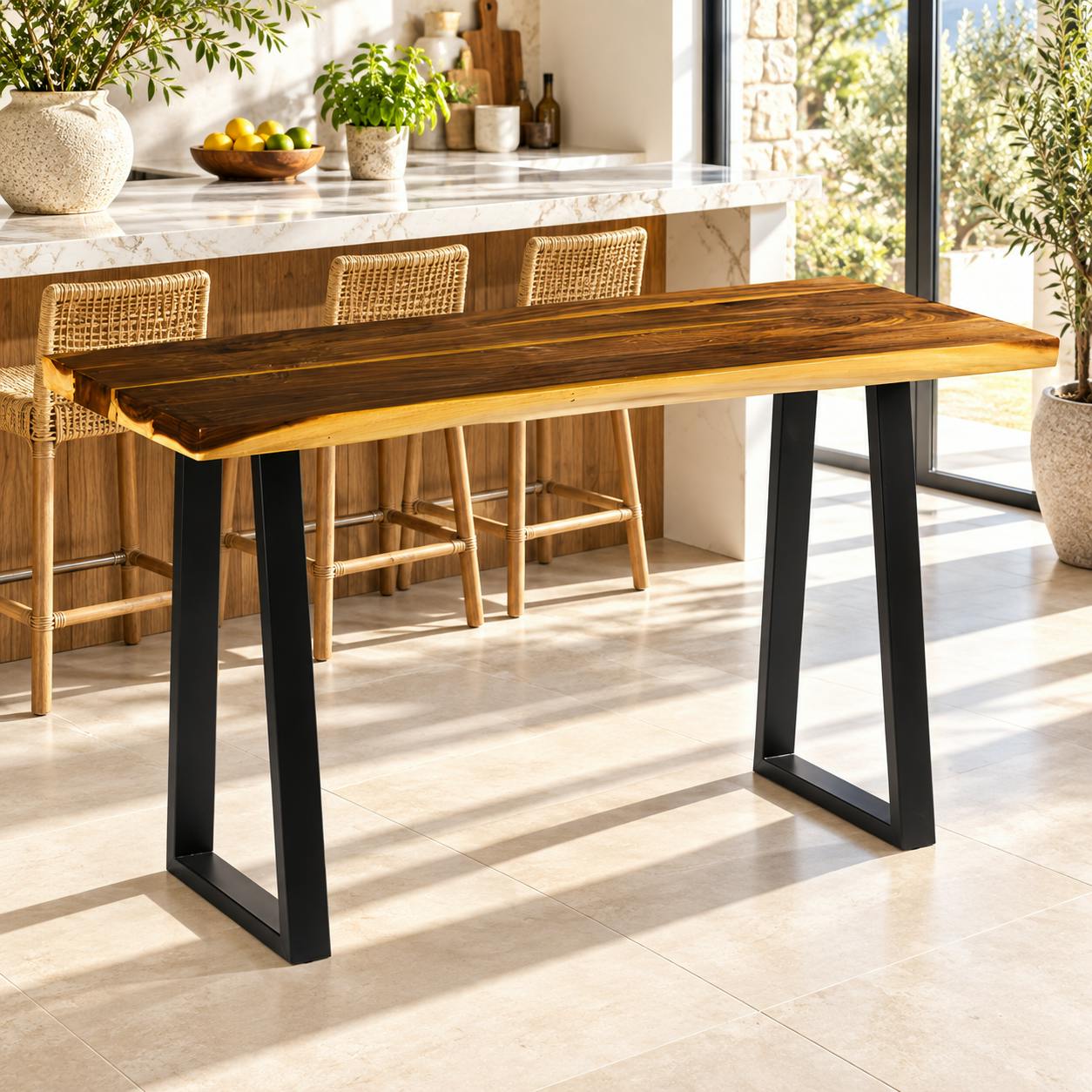 Table haute en bois de suar massif 140 cm NAUTA