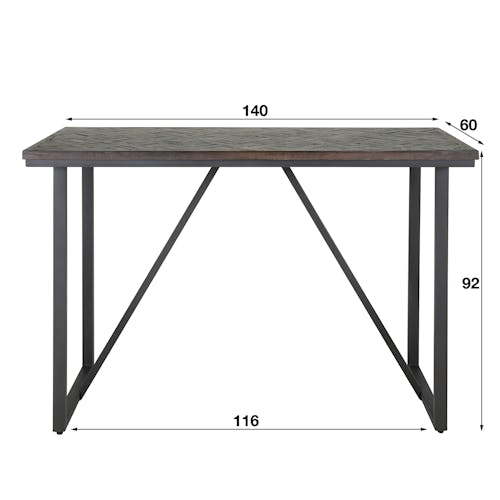 Table haute en bois de teck brun motif croisé 140 cm AMBON