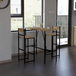 Table haute et 2 chaises de bar effet bois & métal 100 cm JENA