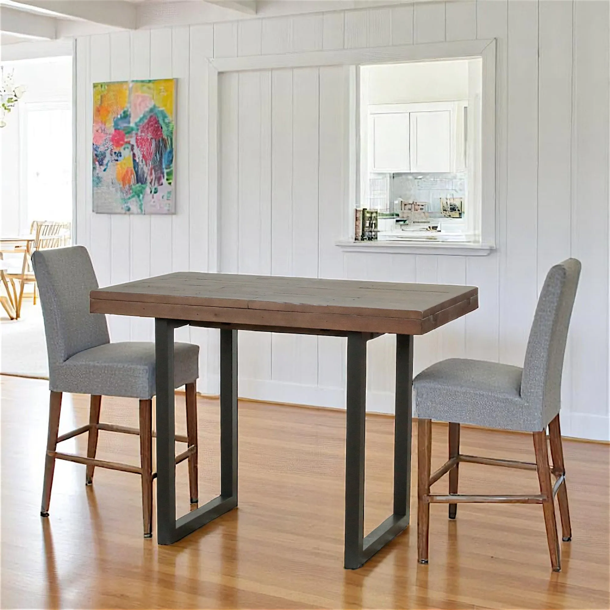 Table haute extensible bois brun recyclé 120-160 cm SAMOA | Tables ...