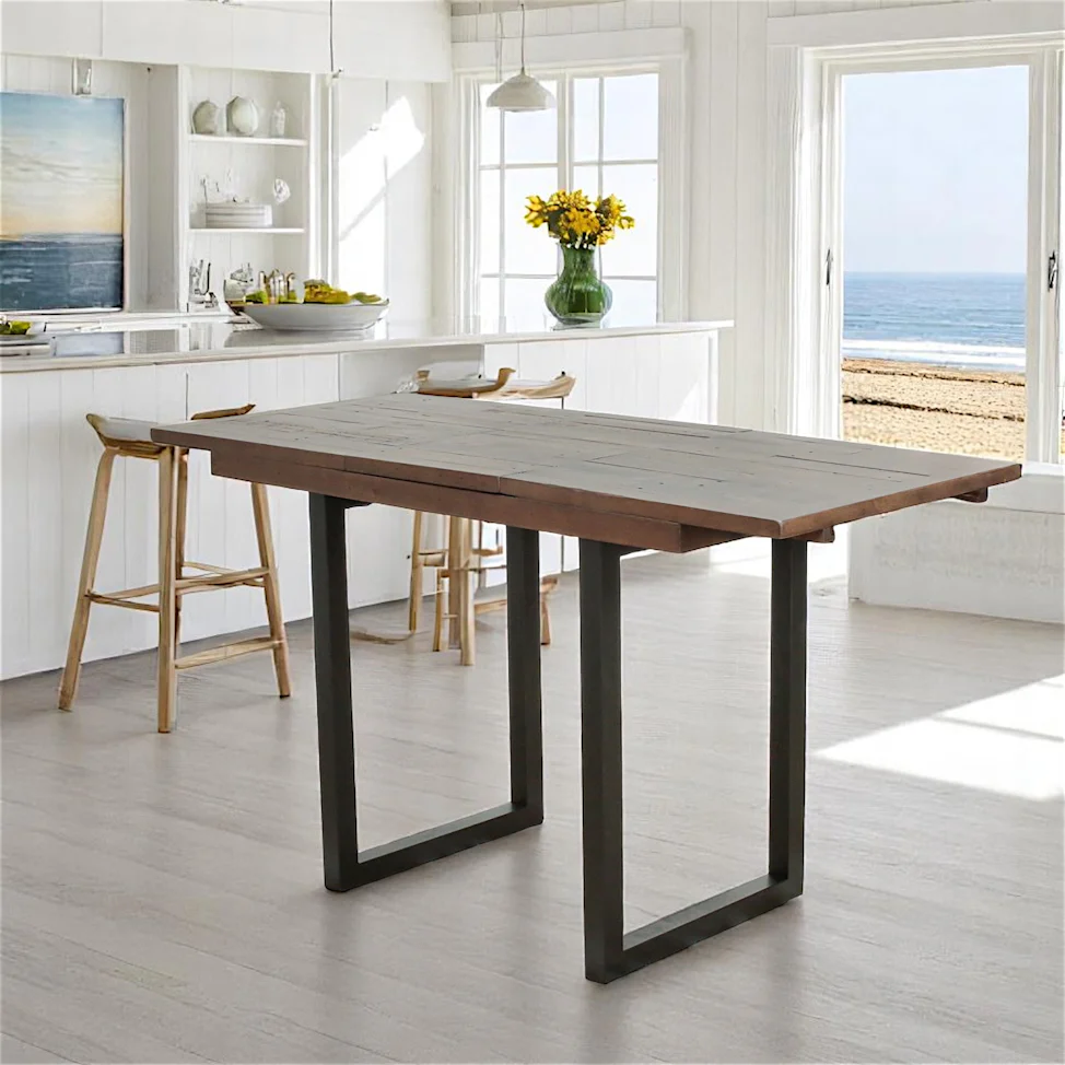 Table haute extensible bois brun recyclé 120-160 cm SAMOA | Tables ...