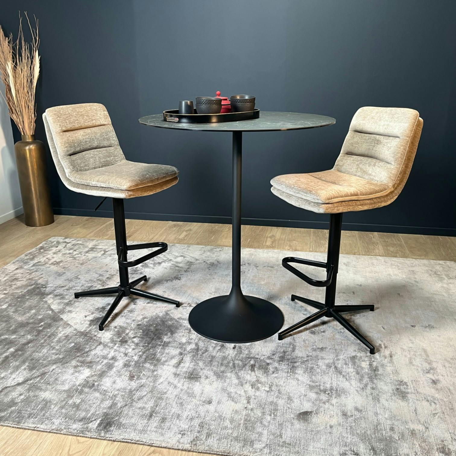 Table haute bistrot en céramique anthracite marbrée D 90 cm LOMBARDIE
