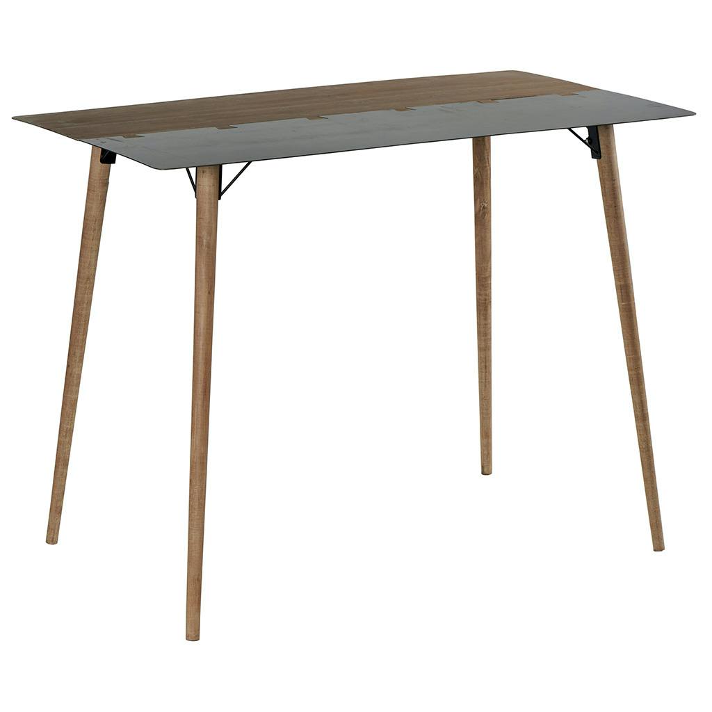 Table haute mange-debout 1m40 en métal plaqué sapin massif et métal, et pieds bois massif 140x80x105cm VULCAN