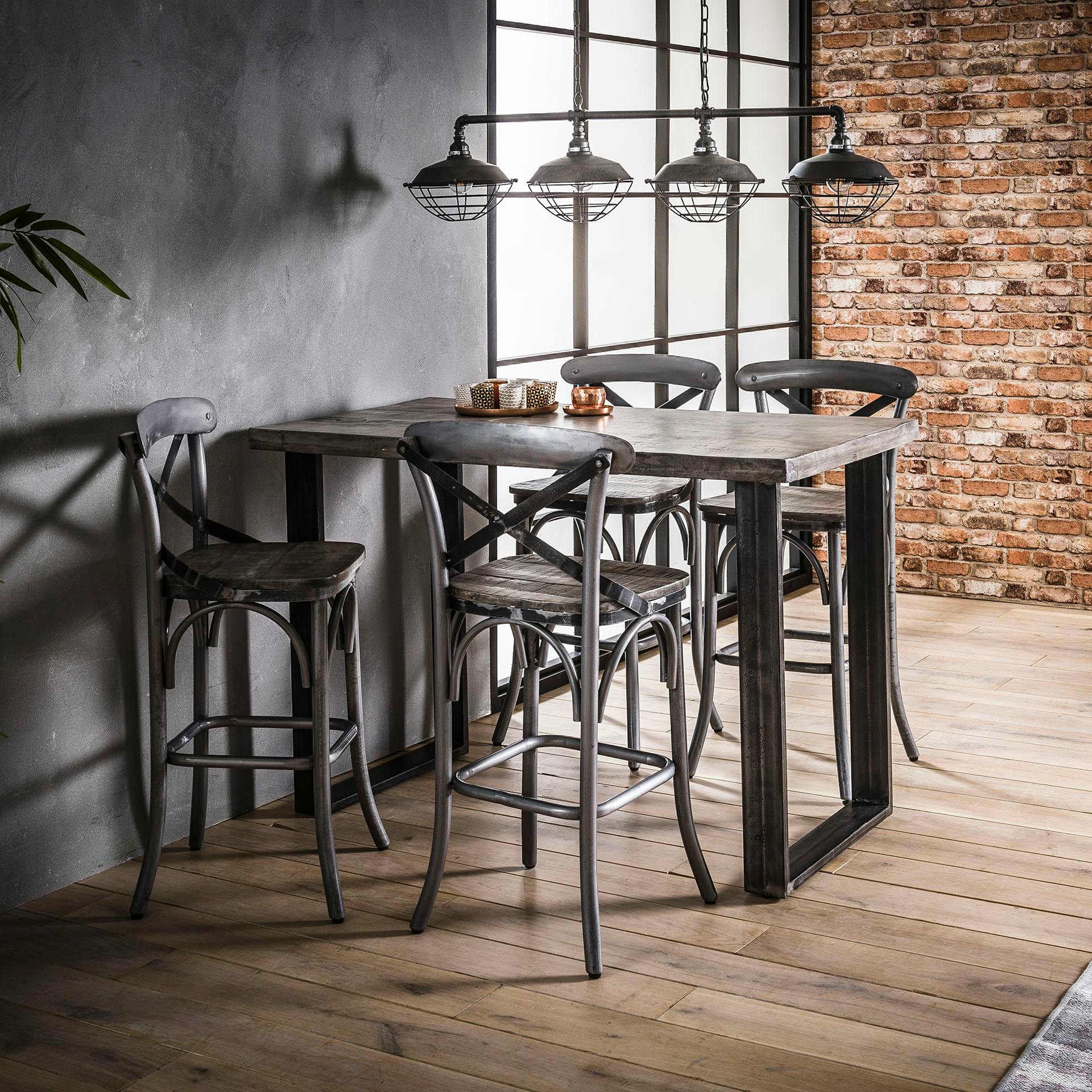 Table haute mange debout bois massif et metal style contemporain