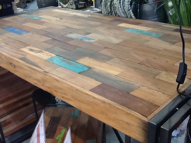 Table haute mange debout en bois recycle et metal style industriel