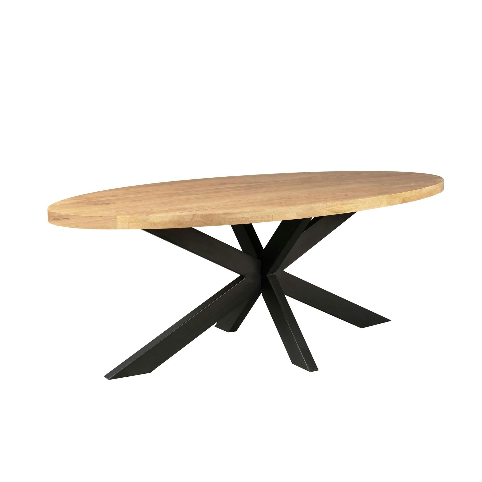 Table ovale bois clair pied croisé métal noir 300 cm RIVANO