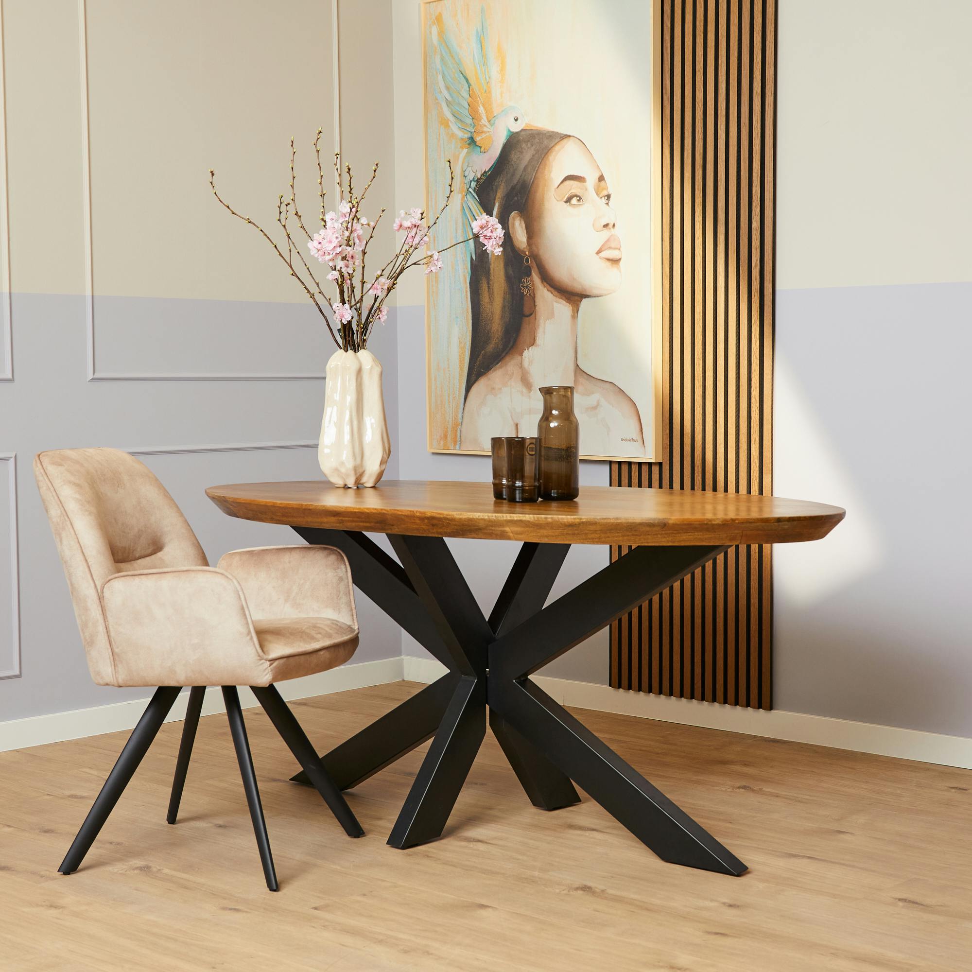 Table ovale en bois pied croisé 180 cm UDA