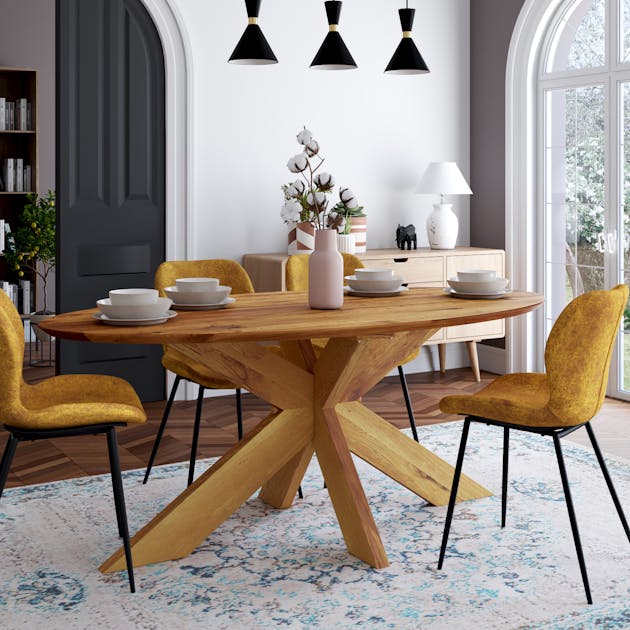 Table ovale en chêne huilé avec pied central en bois 200 cm RAGUSE
