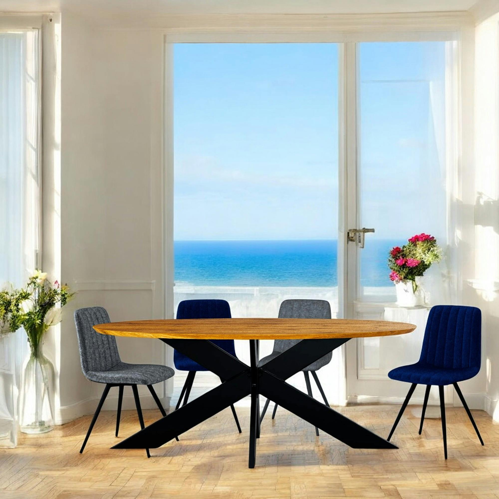 Table ovale en chêne huilé avec pied central en métal noir 240 cm RAGUSE