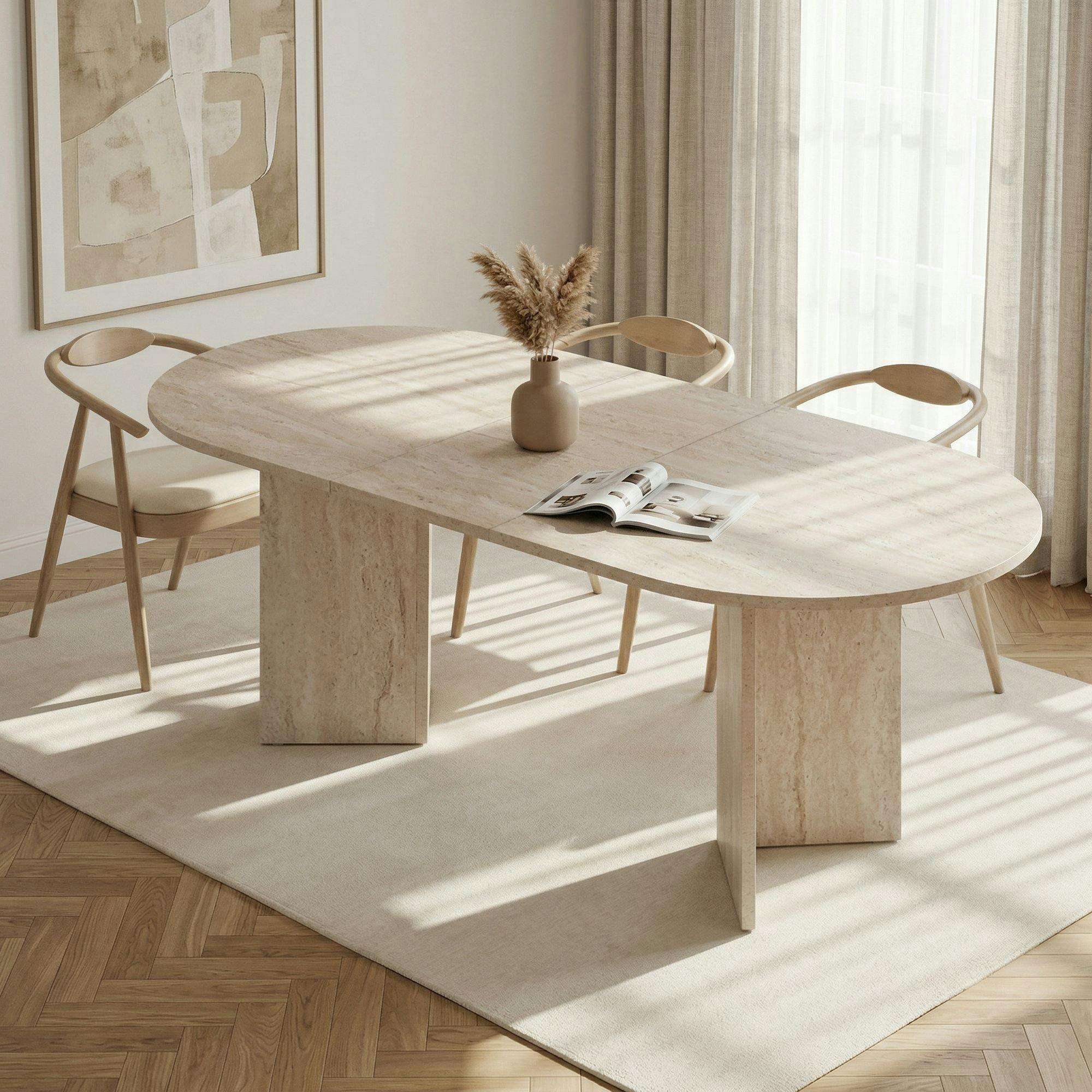 Table ovale extensible effet travertin 160-200 cm MARFA