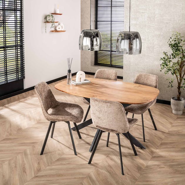 Table de repas en bois d'acacia massif et pied central métal - 220 x 100 cm - WOOD