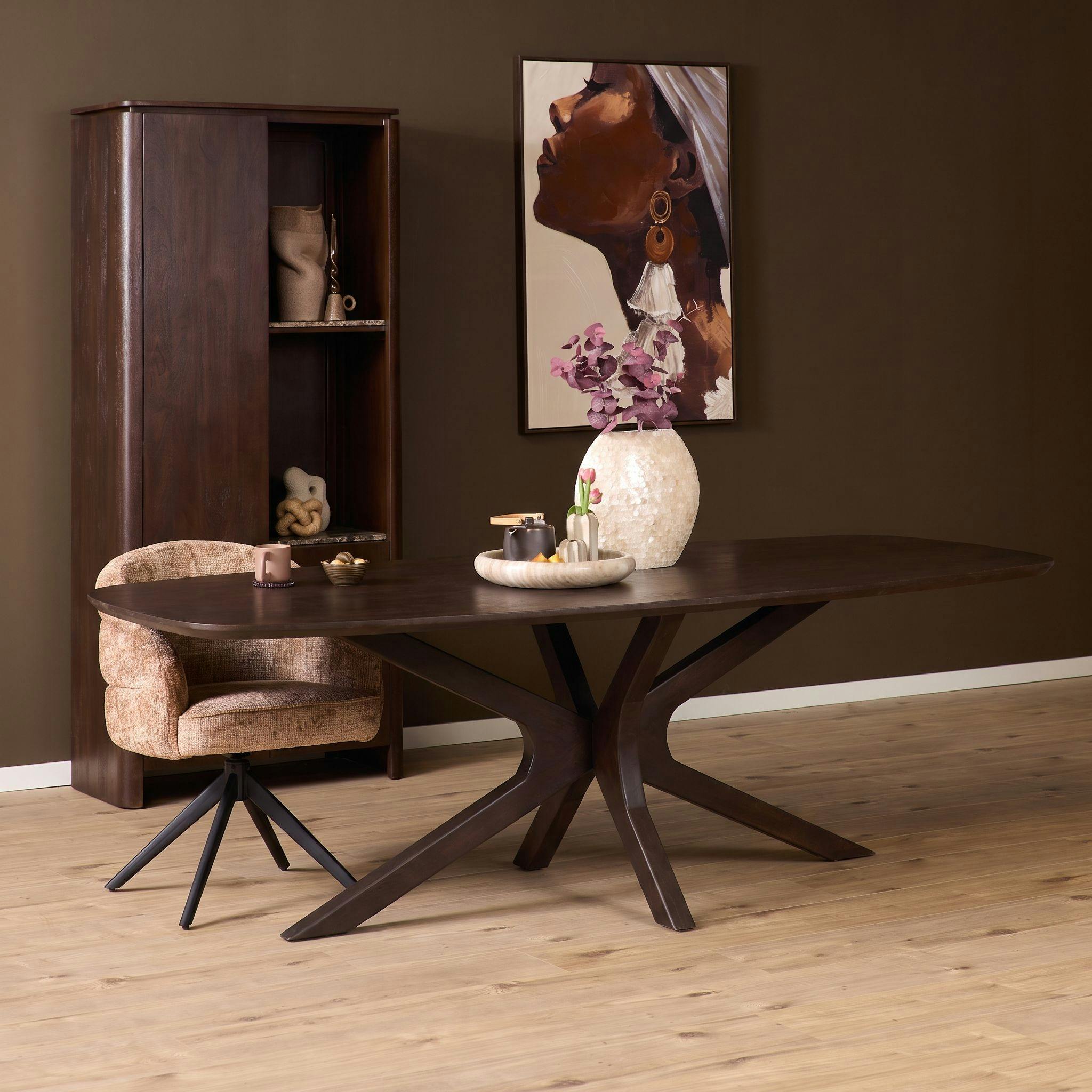 Table pied central bois brun à angles arrondis 210 cm MONTARO