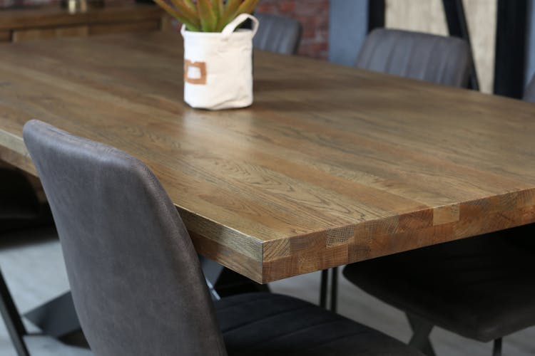 Table pied central bois de chêne et métal 200 cm HUDSON