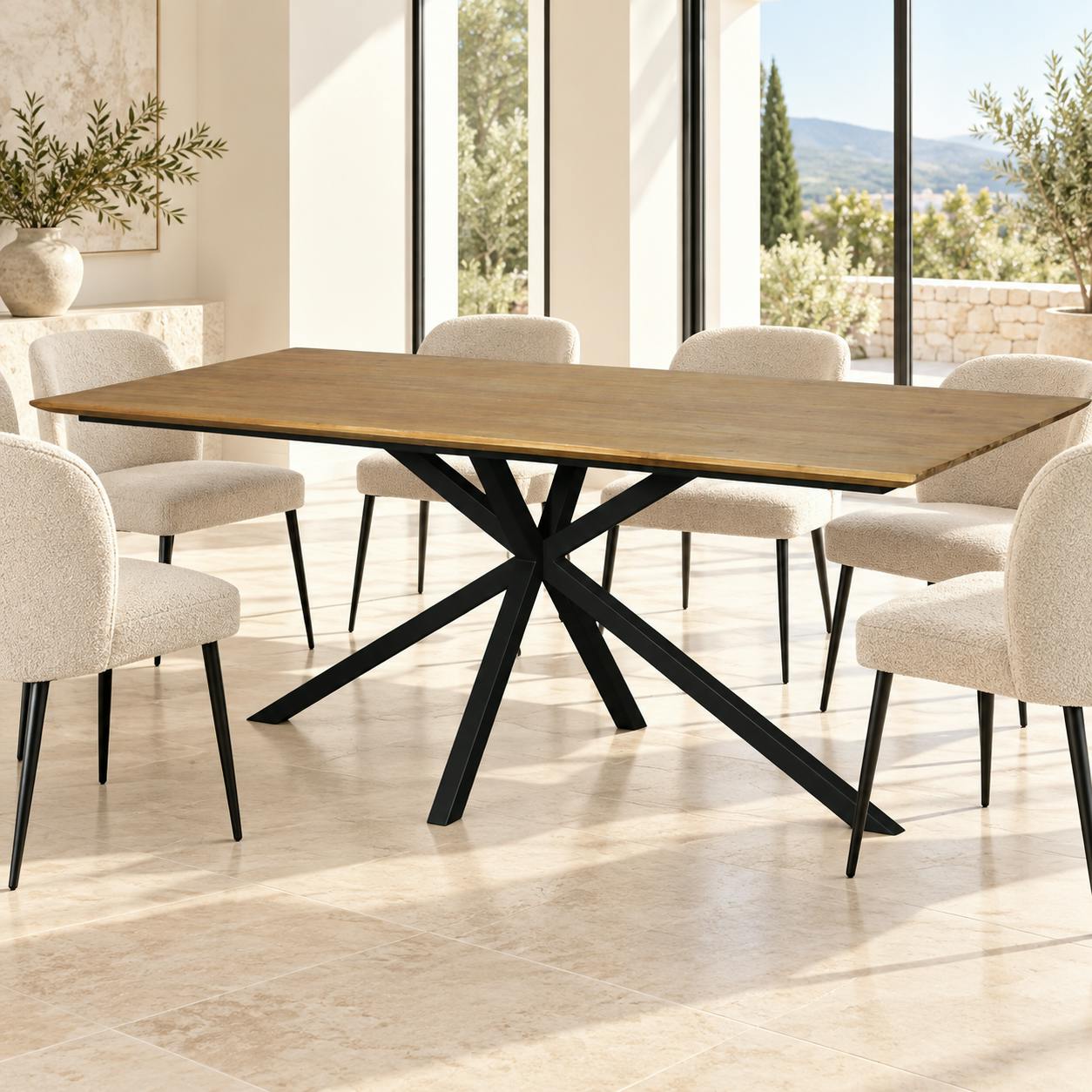 Table pied central en bois de teck recyclé 2 m DEPOK