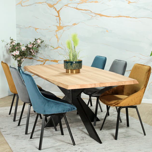 Table extensible blanc et bois - Pied central éclairage intégré pour salle  à manger