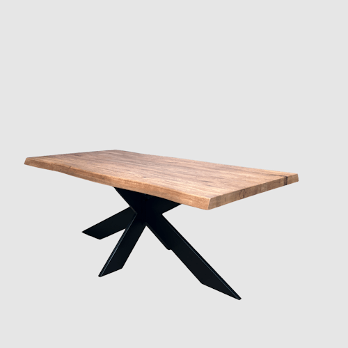 Table pied central en chêne brun avec bords naturels 200 cm PALERME