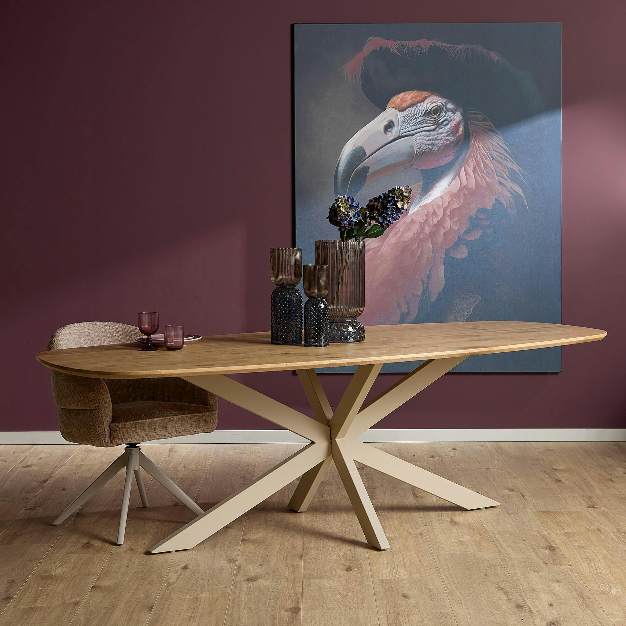 Table rectangulaire bois bords arrondis pied blanc 200 cm LEXTON