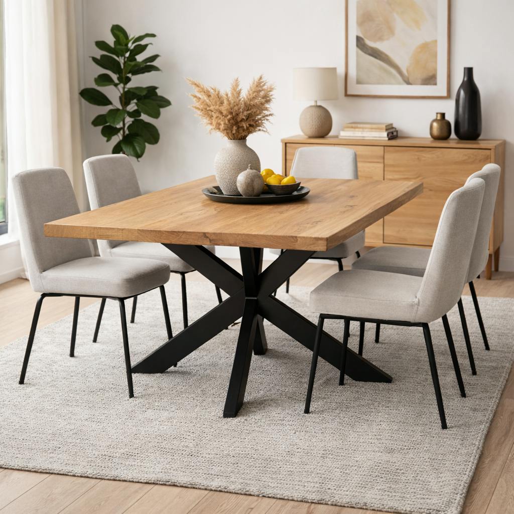 Table rectangulaire bois clair pied central 200 cm RIVANO