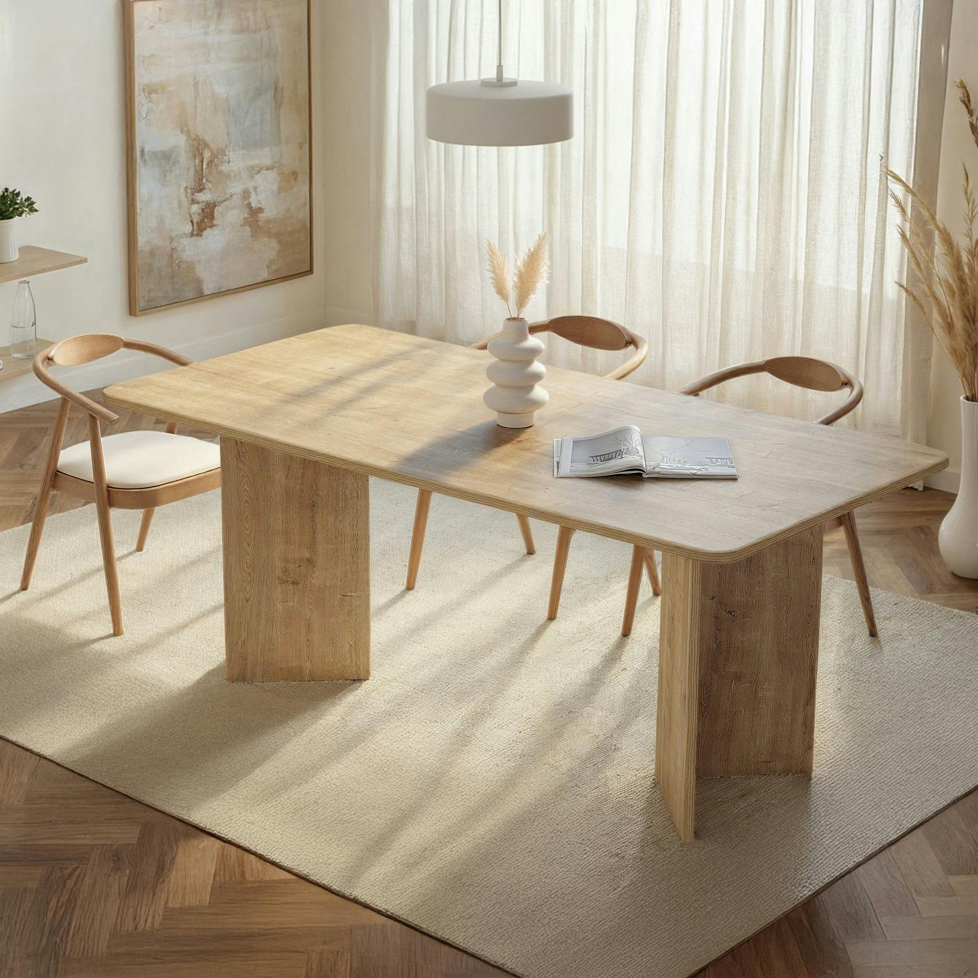 Table rectangulaire bords ronds effet chêne clair 180 cm MARFA
