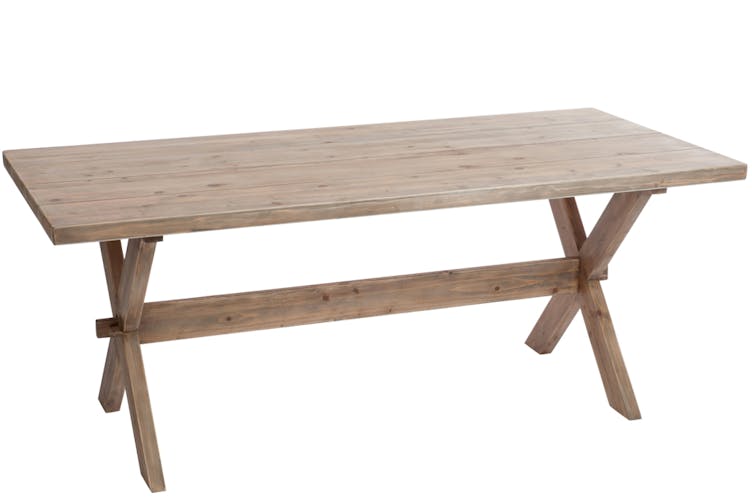Table rectangulaire en sapin naturel, pieds croisés, 200x90x75cm