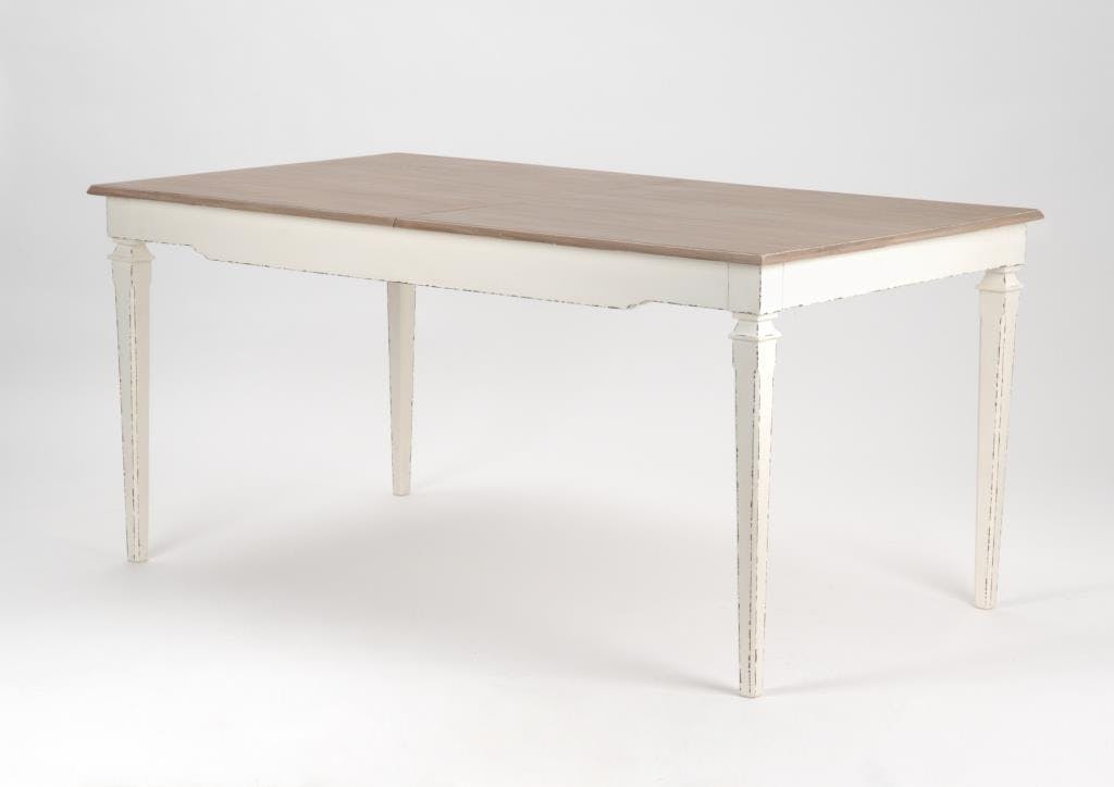Table rectangulaire extensible 160/200 cm bois vielli blanc GUSTAVE  L 160 x P 90 x  H 75 AMADEUS