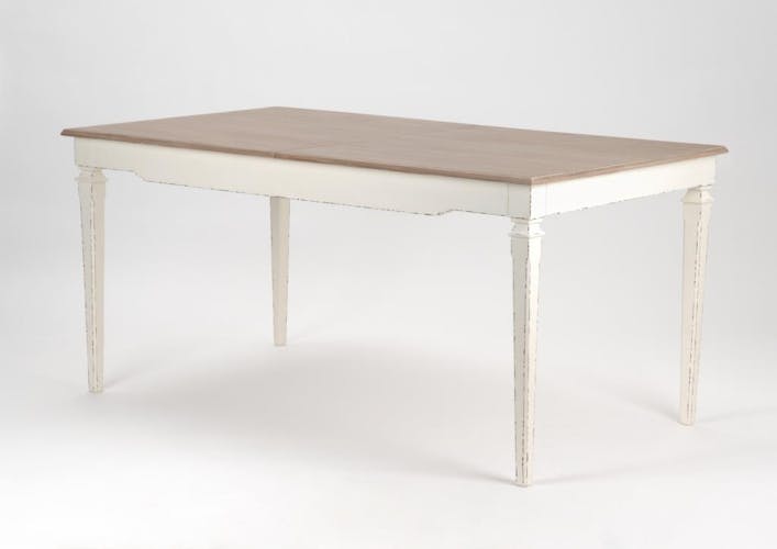 Table rectangulaire extensible 160/200 cm bois vielli blanc GUSTAVE  L 160 x P 90 x  H 75 AMADEUS