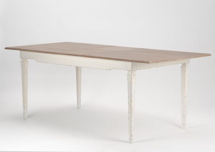 Table rectangulaire extensible 160/200 cm bois vielli blanc GUSTAVE  L 160 x P 90 x  H 75 AMADEUS