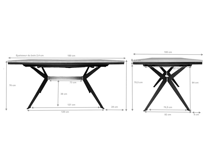 Table rectangulaire extensible en chêne brun 180 cm PALERME