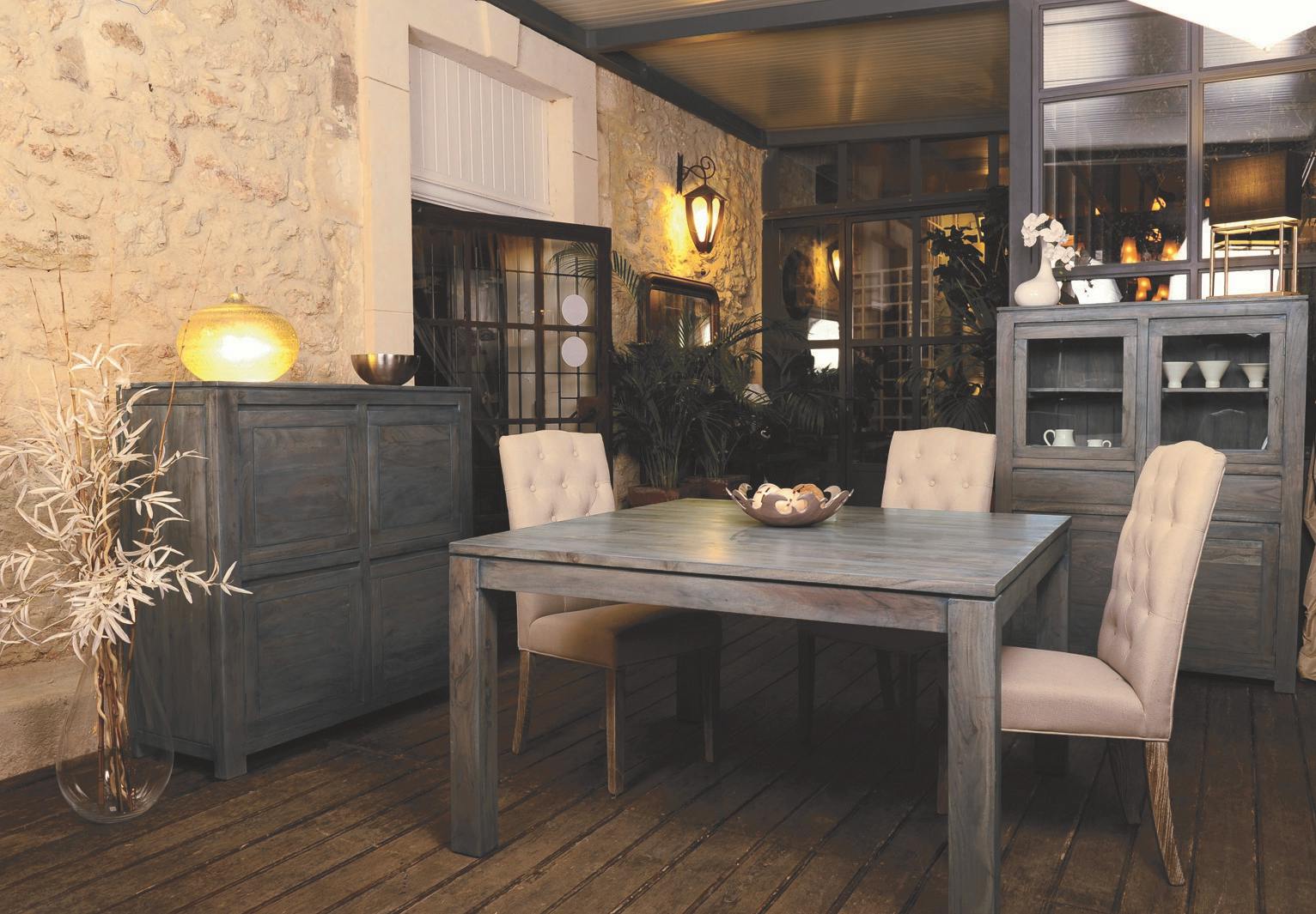 Table a manger extensible en bois gris de style contemporain