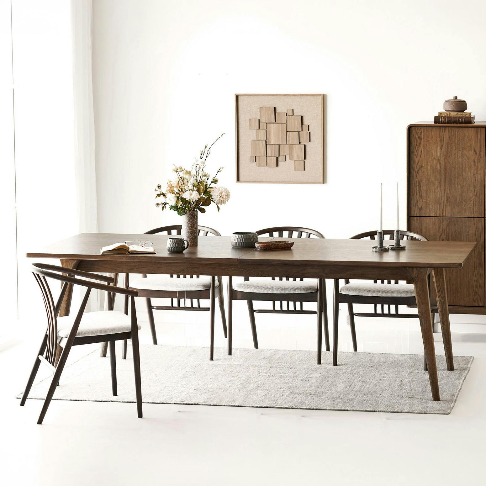 Table repas extensible en bois plaqué chêne fumé, 240/290/340 cm KALKIE