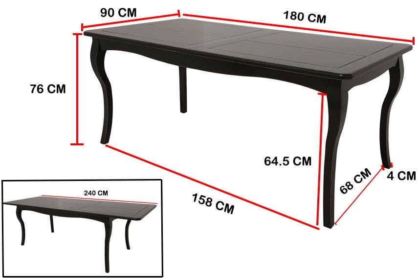 Table repas extensible galbée hévéa 180/240cm TRADITION