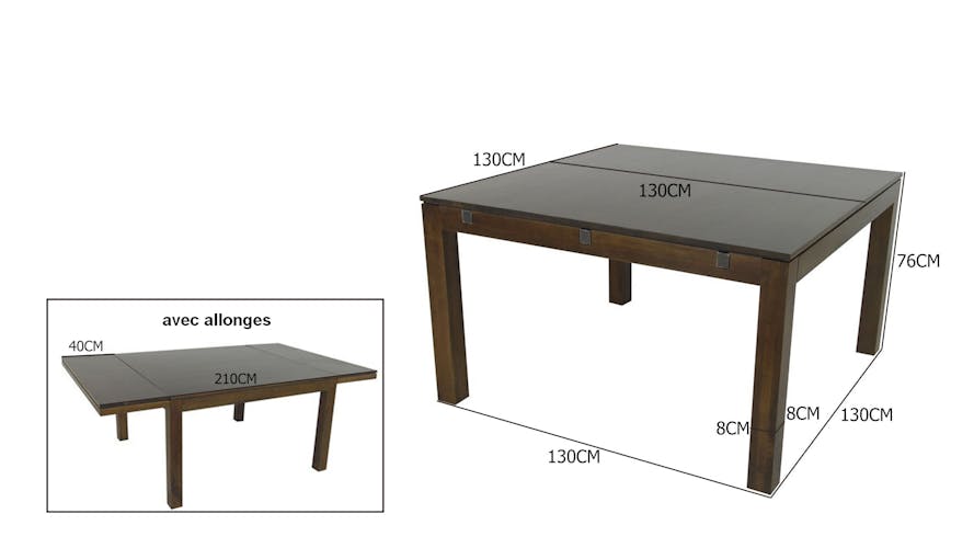 Table repas extensible hévéa 130/210cm HELENA