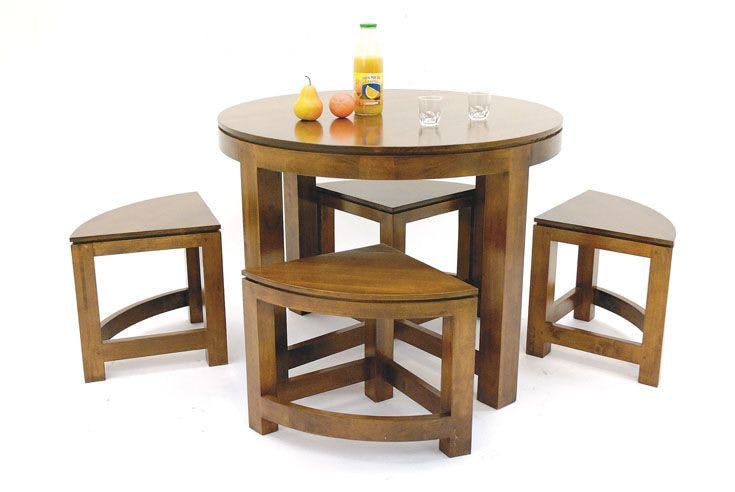 Table repas ronde D100cm hévéa + 4 tabourets MAORI