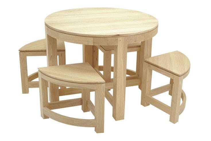 Table repas ronde D100cm hévéa + 4 tabourets MAORI