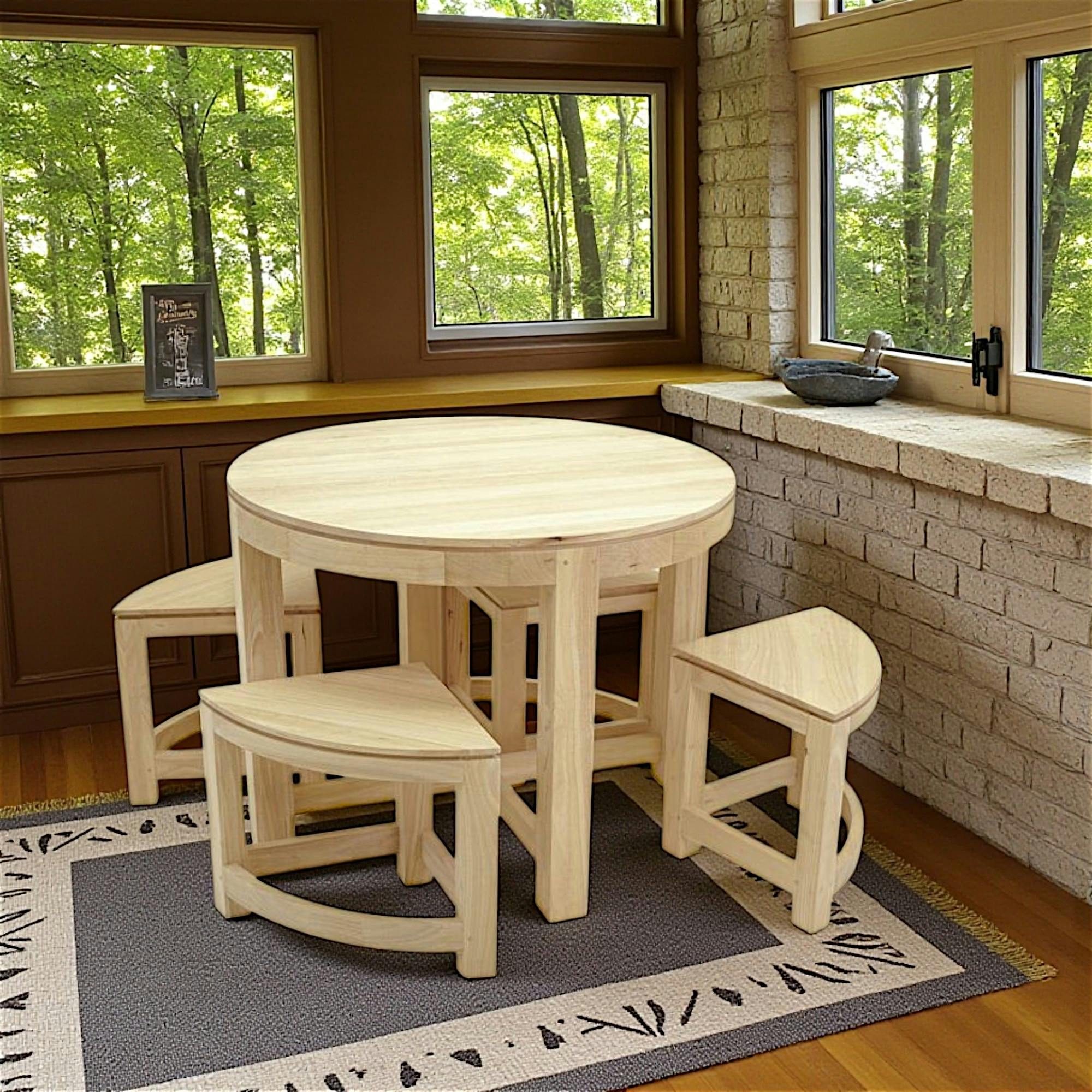 Table repas ronde D100cm hévéa + 4 tabourets MAORI