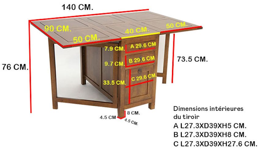 TABLE REPAS TRADITION rectangle pliante 90cm