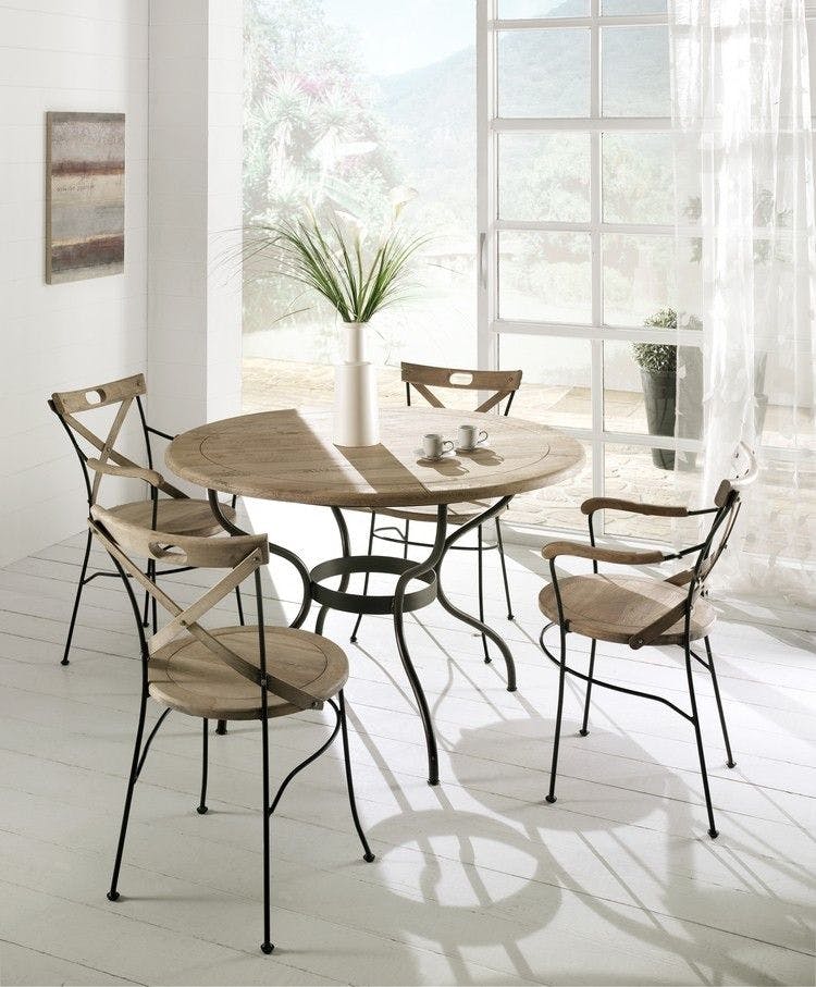 Table ronde 120cm chêne et fer forgé CIGALE
