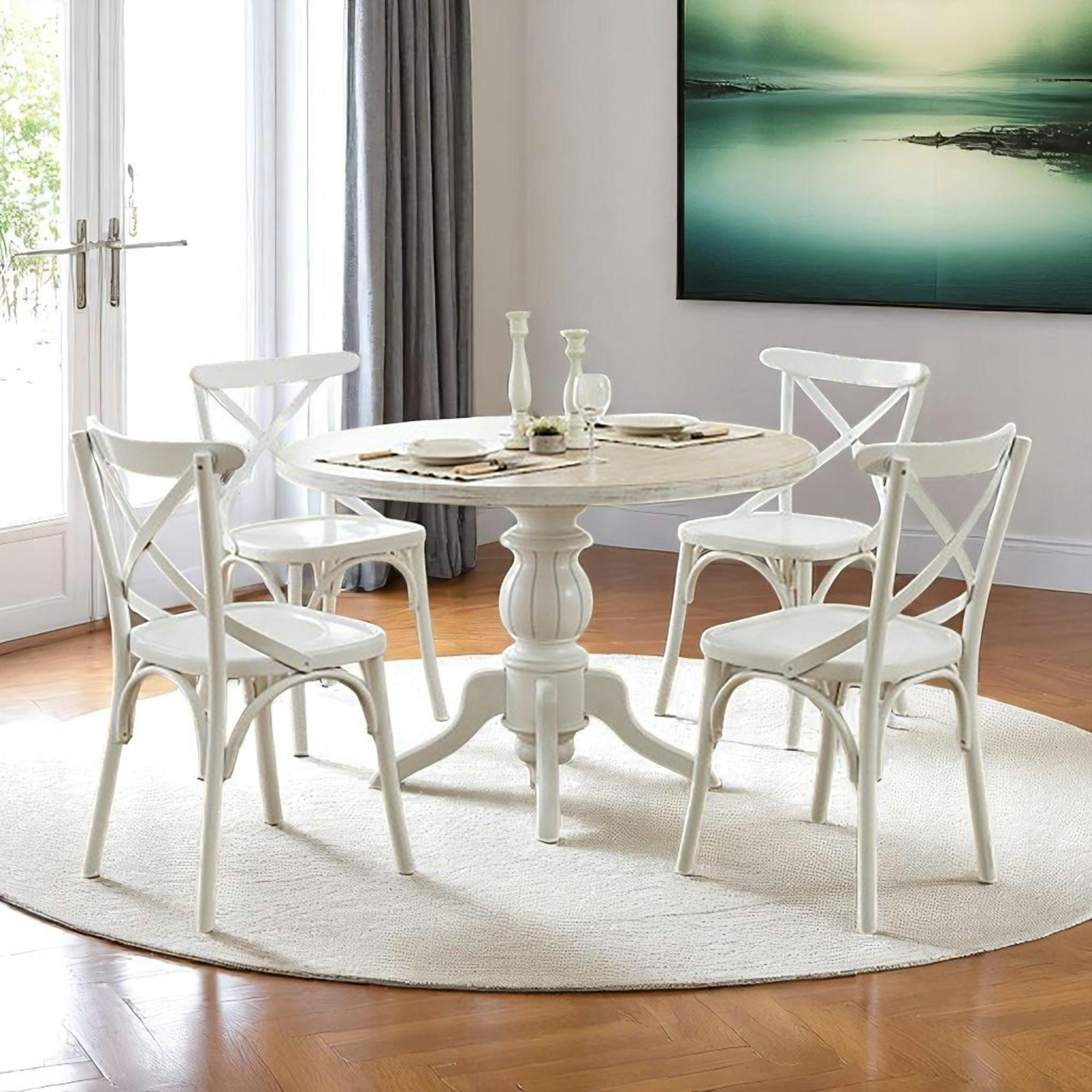 Table ronde blanche - bois effet usé ⌀120 cm TENA