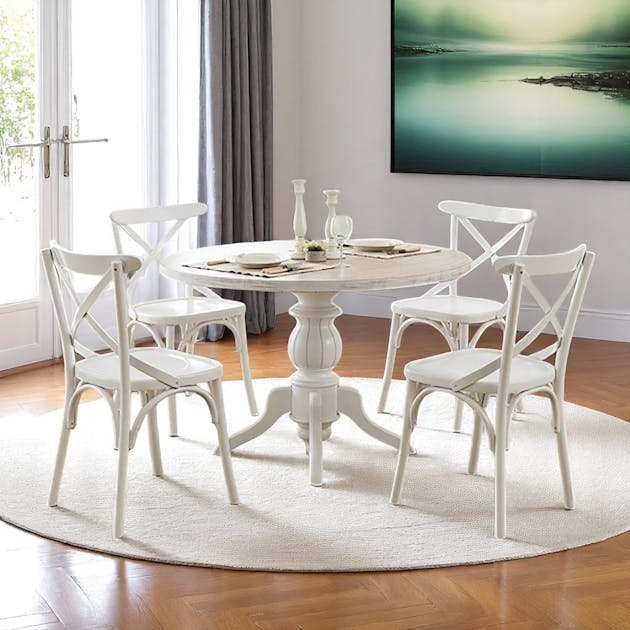 Table ronde blanche - bois effet usé ⌀120 cm TENA | Tables à manger