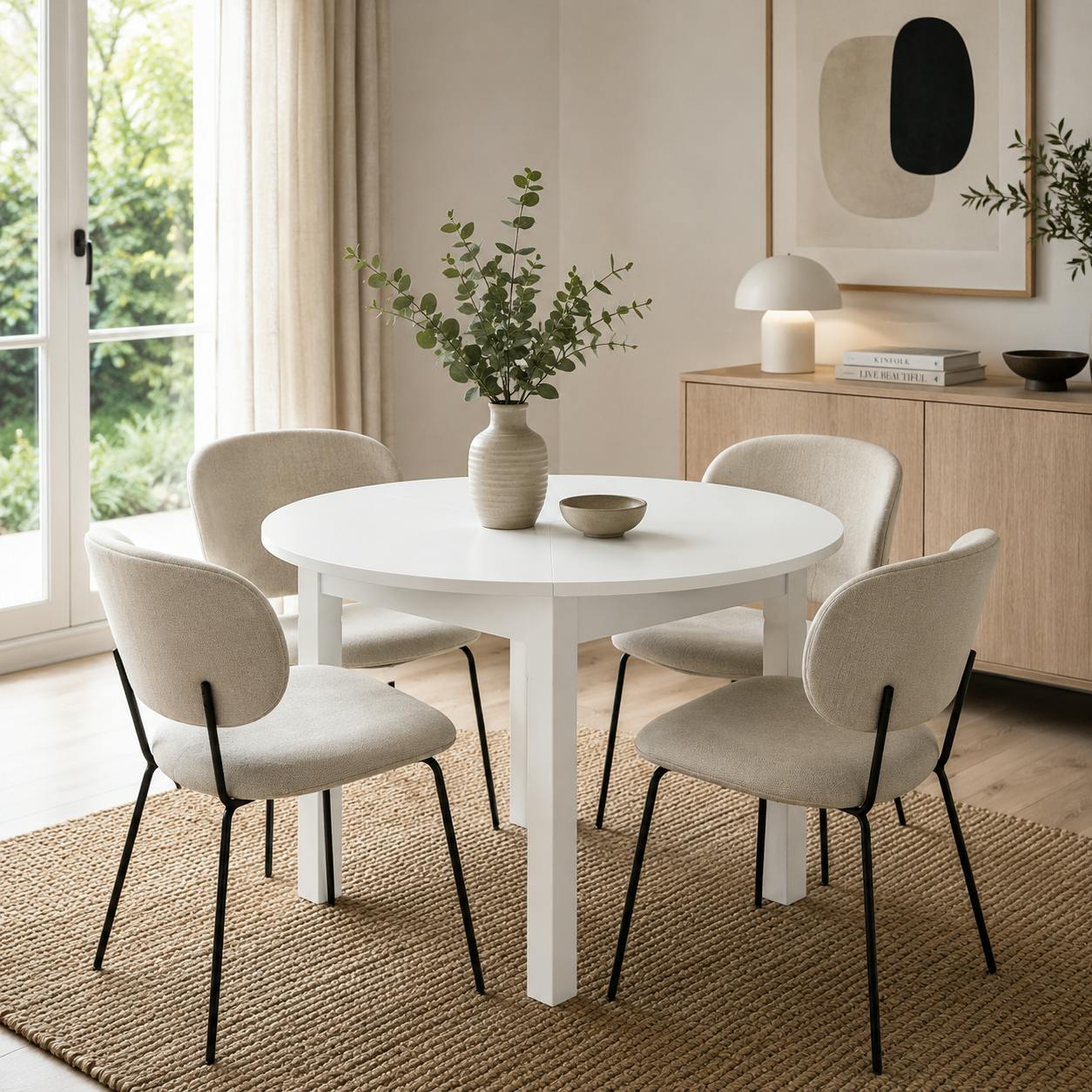 Table ronde blanche extensible Ø100-140 cm ALVA