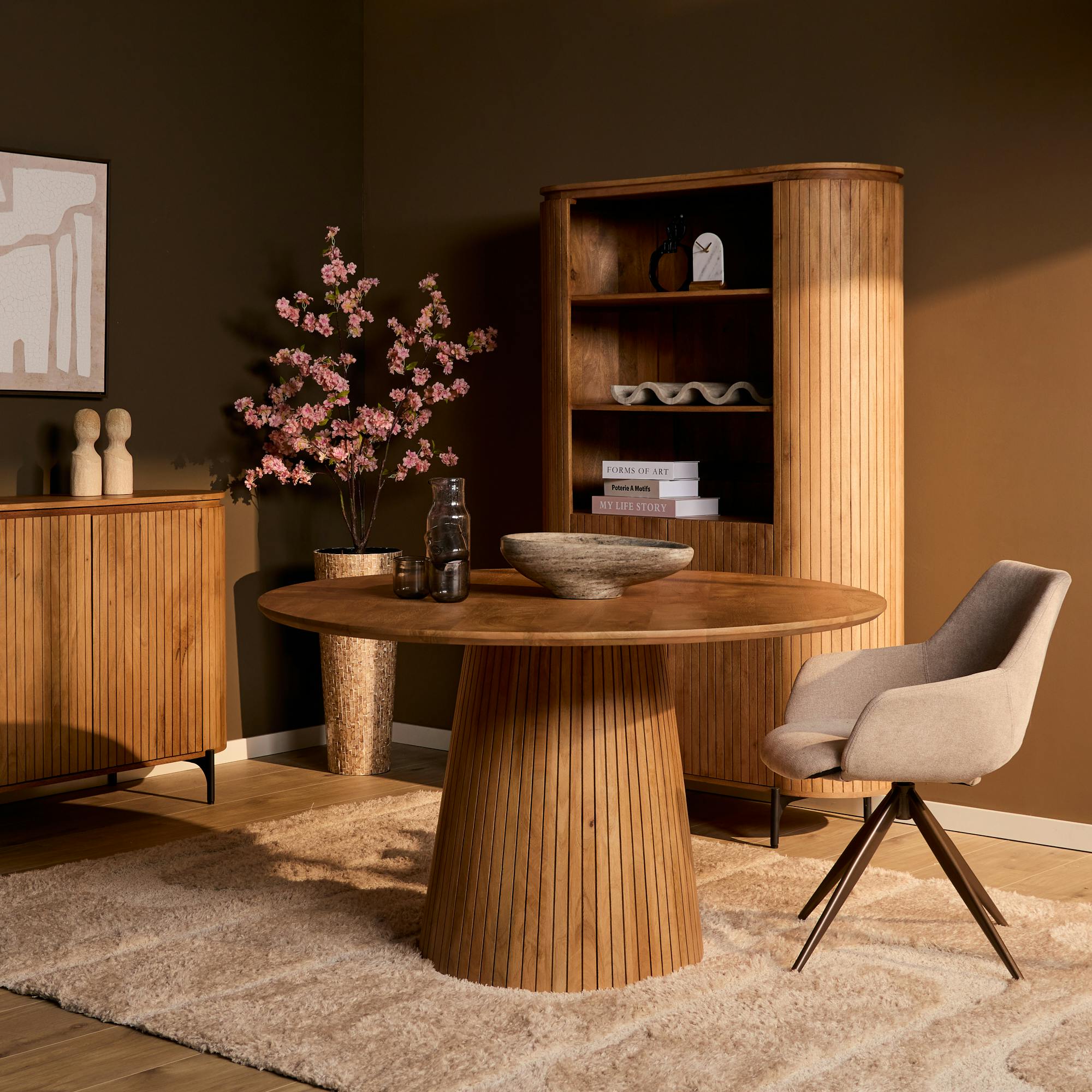 Table ronde bois à pied rainuré Ø130 cm CALERO
